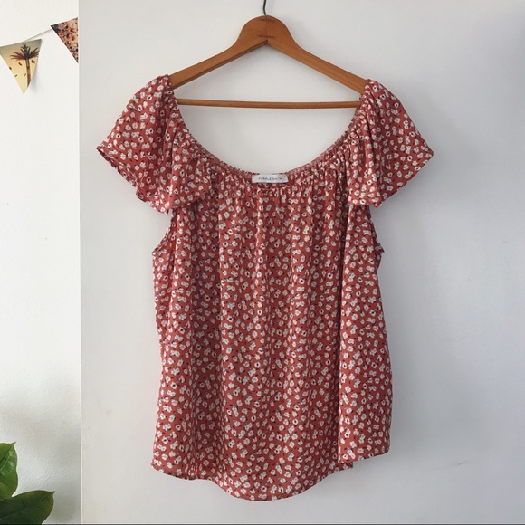 Purple Snow Tops - Orange Off-the-Shoulder Top